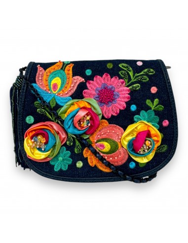 Darling Embroidered Flowers Denim Mini Crossbody By Mary Francis, Size: Small pas cher